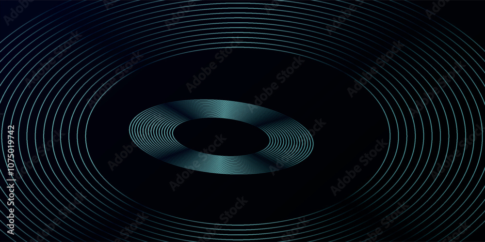 Obraz premium Blue abstract background with glowing circles. Swirl circular lines pattern. Geometric spiral. Twirl element. Modern graphic design. Futuristic technology