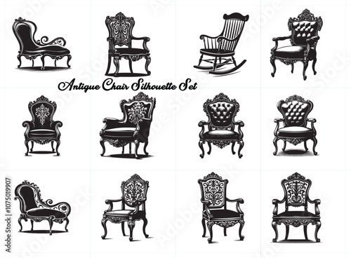 Black Color Antique Chair Silhouette Vector 