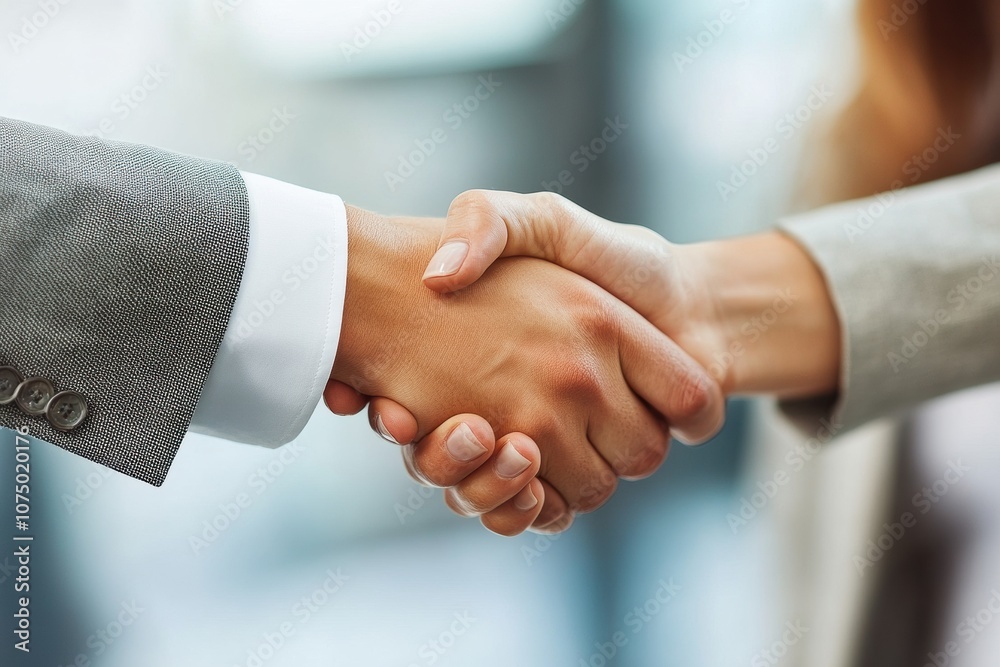 Business people shaking hands, closing a business deal in office