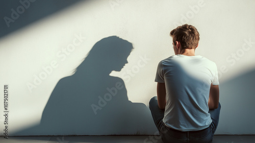 A man sees his shadow like a female shadow. Gender dysphoria concepts.	