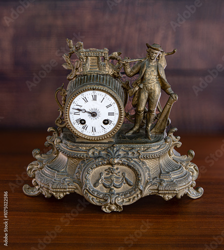 antique bronze table clock