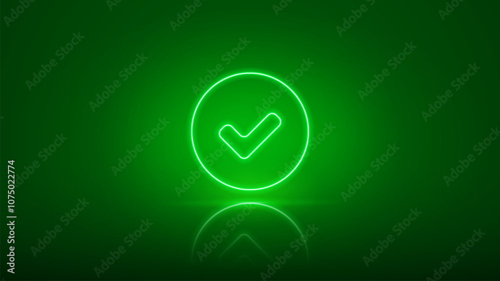 Glowing green neon Checkmark. Checkmark web button for vote. Bright check tik icon. Check mark sign. Vector illustration Glowing green neon Checkmark. Checkmark web button for vote. Bright check tik icon. Check mark sign. Vector illustration