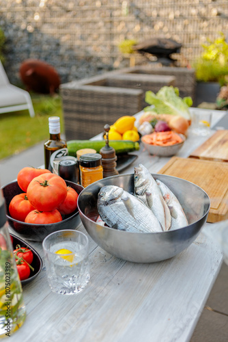 Fresh Ingredients on Outdoor Table for Cooking