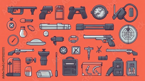 Icons representing tools for murder investigations, including crime scene elements and detective equipment. 