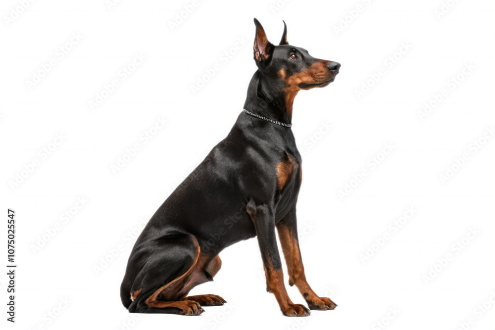This Doberman, with a commanding presence, sits poised and attentive, displaying its glossy coat, finely chiseled features, and a strong sense of pride and loyalty to its owner. This Doberman, with a commanding presence, sits poised and attentive, displaying its glossy coat, finely chiseled features, and a strong sense of pride and loyalty to its owner.