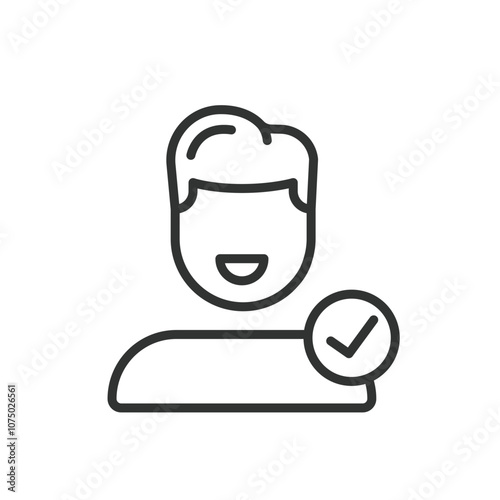 Account confirm male, icon in line design. Account, confirm, male, verification, identity, security, confirmation on white background vector. Account confirm male editable stroke icon photo