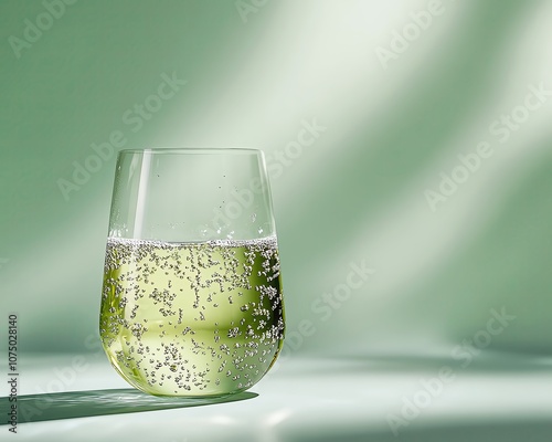 Refreshing green beverage in stylish glass.