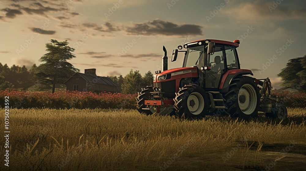 Fototapeta premium A photo of a tractor with a mower attachment