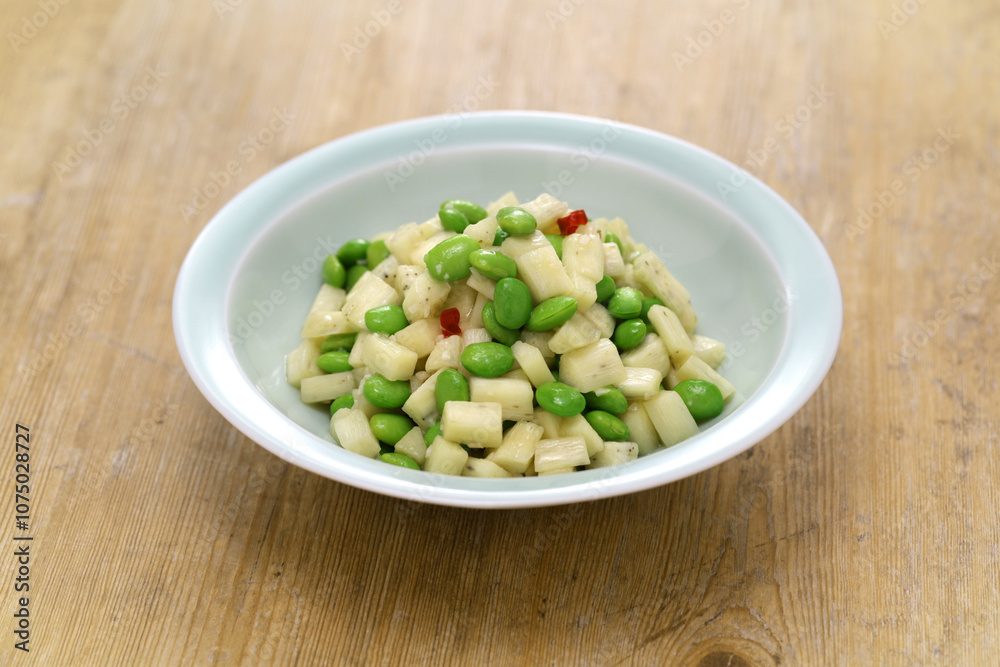 Stir-fried water bamboo shoot and edamame, Chinese cuisine Stir-fried water bamboo shoot and edamame, Chinese cuisine