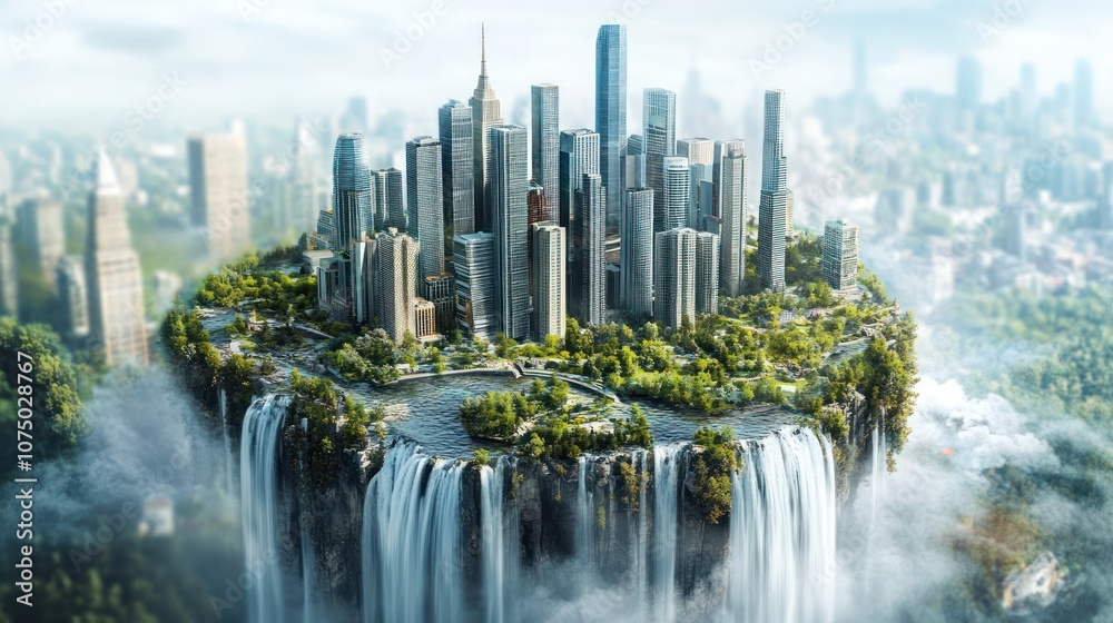Naklejka premium Floating Cityscape