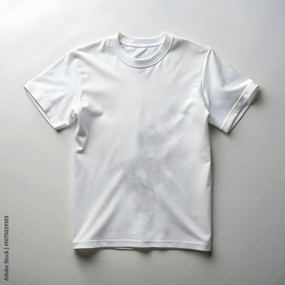 A classic white T-shirt laid flat, neatly folded sleeves A classic white T-shirt laid flat, neatly folded sleeves