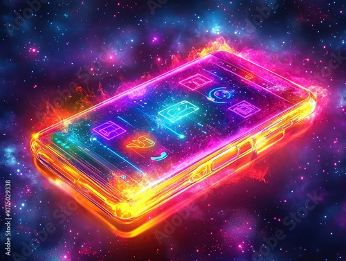 A futuristic concept illustration of a high-tech smartphone floating in space.