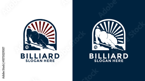 Billiard logo design vector. Sport poolroom logo design vintage. Billiards player logo template.