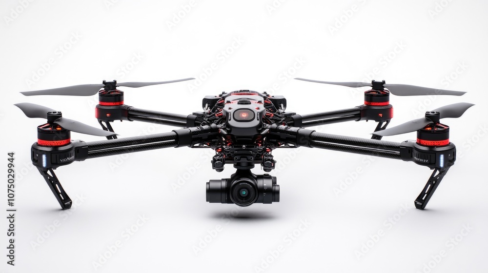Aerial drone quadcopter with digital camera. Flying aerial remote controlled drone. Aerial drone quadcopter with digital camera. Flying aerial remote controlled drone.