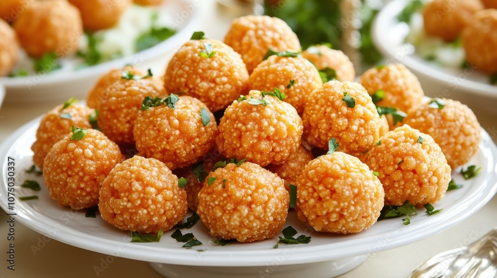 Vibrant Orange Boondi Ladoos on a White Plate Vibrant Orange Boondi Ladoos on a White Plate