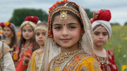 Children Celebrating Baisakhi in Colorful Attire