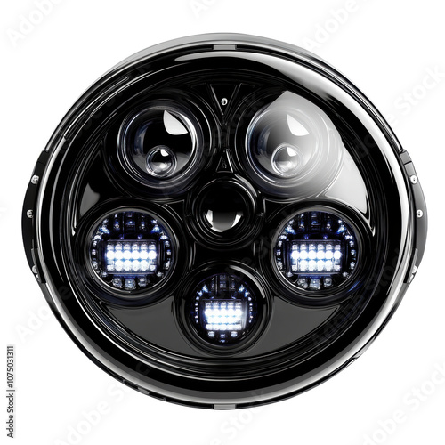 Advanced Round LED Headlight Design with Transparent Background photo