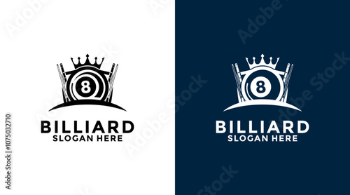 Billiard Crown logo design vector. Sport poolroom logo design. Billiards logo template.