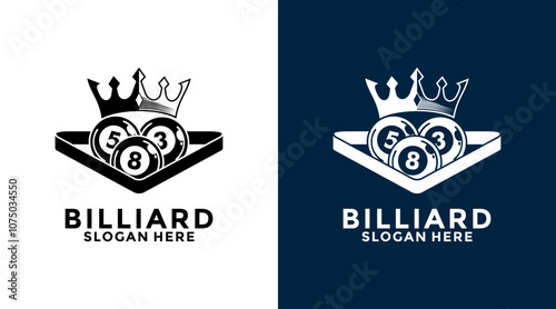 Billiard Crown logo design vector. Sport poolroom logo design. Billiards logo template.