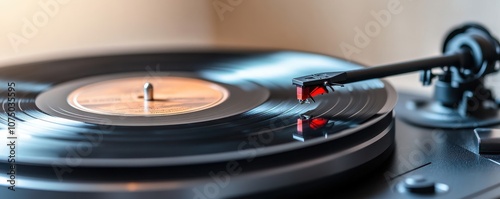 A close-up of a vintage vinyl record spinning on a turntable.