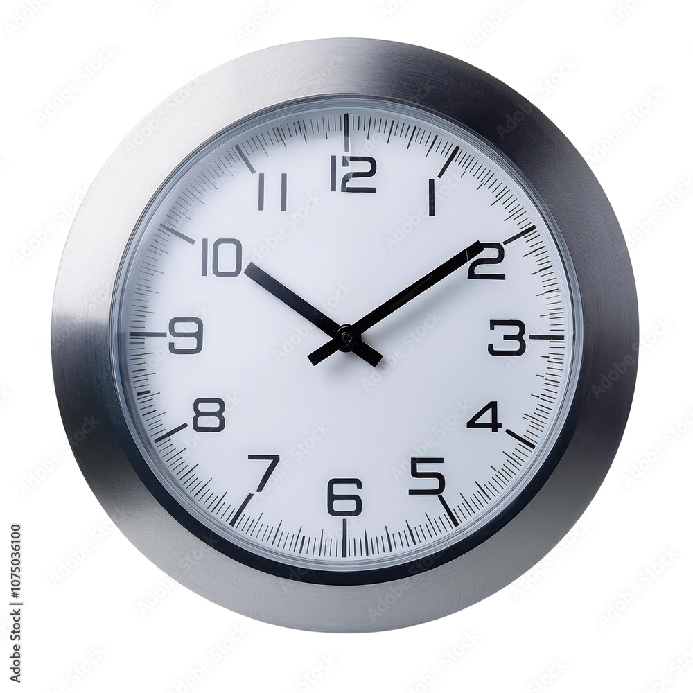 A modern wall clock showcasing time with a sleek design and clear visibility, transparent background A modern wall clock showcasing time with a sleek design and clear visibility, transparent background