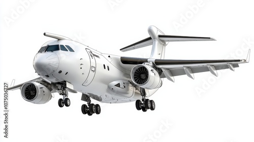 A sleek modern aircraft ready for takeoff against a white background.