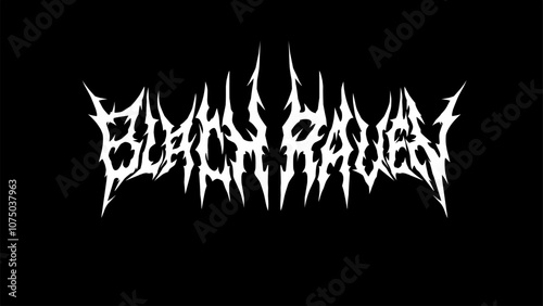 Black Raven typography vector in a striking and intense dark metal font style for t-shirt print apparel, sticker, poster, logo and more