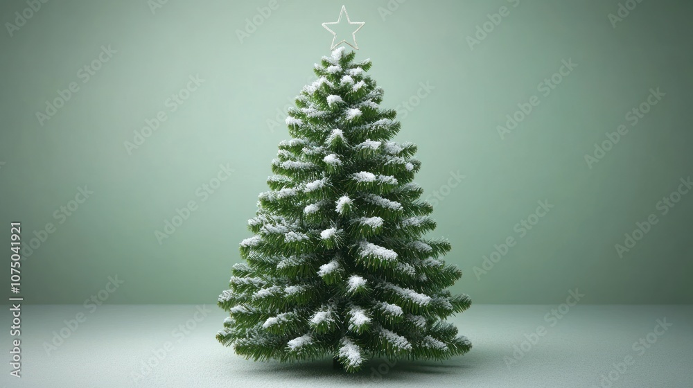 A decorated Christmas tree with a star atop, set against a soft green background. A decorated Christmas tree with a star atop, set against a soft green background.