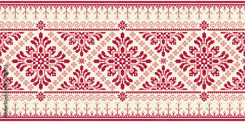 Sarong pattern. geometric ethnic flower pattern on beige background vector illustration. Cross stitch pattern,Aztec style,abstract background. Flower design for texture,fabric,clothing,decoration.