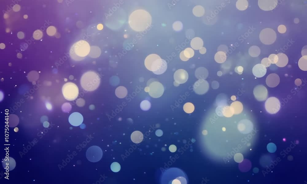Soft bokeh lights in blue and purple gradient for dreamy abstract background with glowing particles