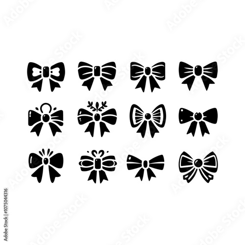 Bow silhouette icon. Bow Tie black vector icon set. Set of different black gift bow silhouette vector