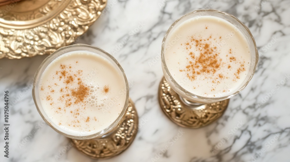 Chikara: Traditional Spiced Milk Drink Served in Decorative Glasses. AI generated illustration Chikara: Traditional Spiced Milk Drink Served in Decorative Glasses. AI generated illustration