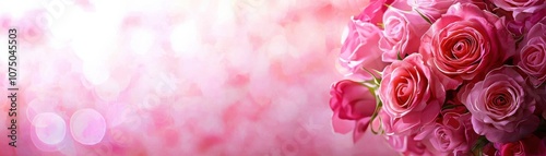 A beautiful bouquet of pink roses in a soft-focus background, perfect for celebrating love and romance in any occasion or decoration.