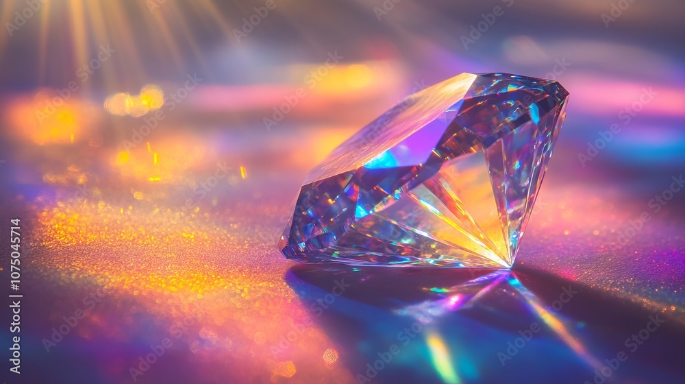 Close-Up of Oblong Diamond Prism with Colorful Light Rays. AI generated illustration Close-Up of Oblong Diamond Prism with Colorful Light Rays. AI generated illustration