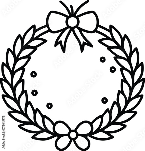 hand drawn christmas wreath, line art Christmas wreath vector