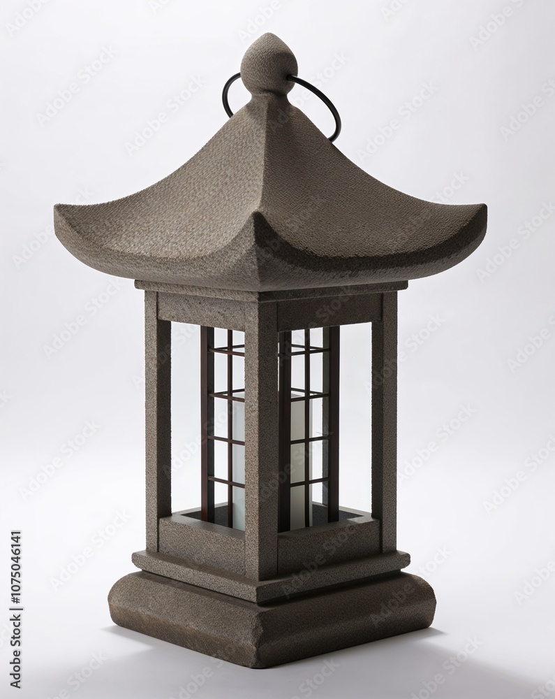 Garden stone lantern with Zen influence on plain white background Garden stone lantern with Zen influence on plain white background