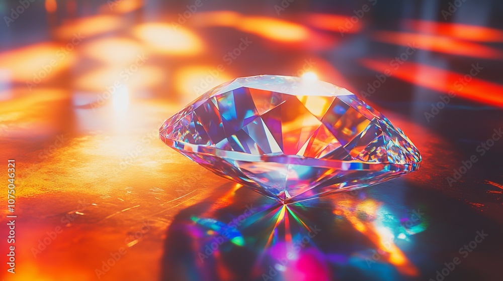 Close-Up of Oblong Diamond Prism with Colorful Light Rays. AI generated illustration Close-Up of Oblong Diamond Prism with Colorful Light Rays. AI generated illustration