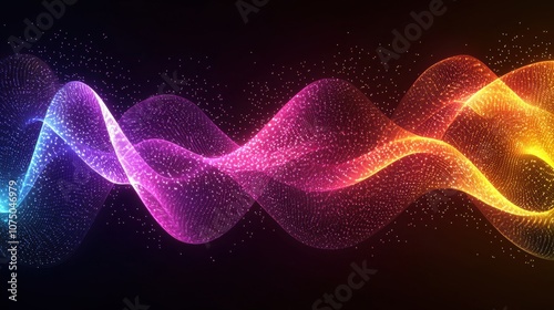 Vibrant abstract wave pattern with glowing particles, showcasing a beautiful blend of colors and light that evokes energy and movement.