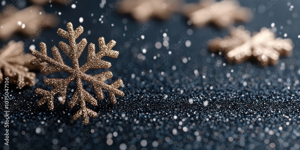 A golden snowflake rests delicately on a sparkling surface, creating a magical winter atmosphere filled with elegance and shimmer. A golden snowflake rests delicately on a sparkling surface, creating a magical winter atmosphere filled with elegance and shimmer.