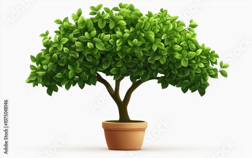 A vibrant green potted tree with lush leaves, symbolizing nature, growth, and tranquility in a modern, minimalist setting.