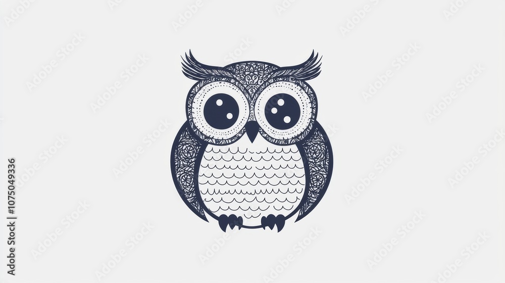 Naklejka premium Intricate owl illustration featuring detailed patterns, perfect for design projects, nature themes, and educational materials.