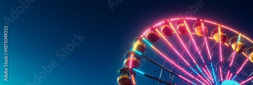 Colorful Ferris Wheel with Neon Lights at Night. AI generated illustration