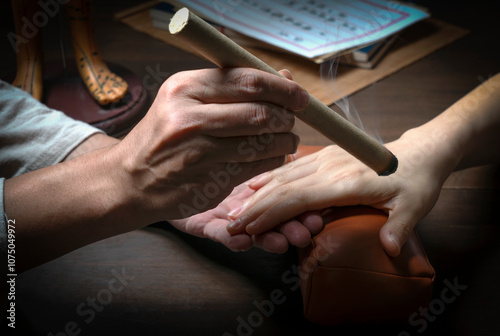 Bild auf Leinwand Moxibustion is a traditional Chinese medical method