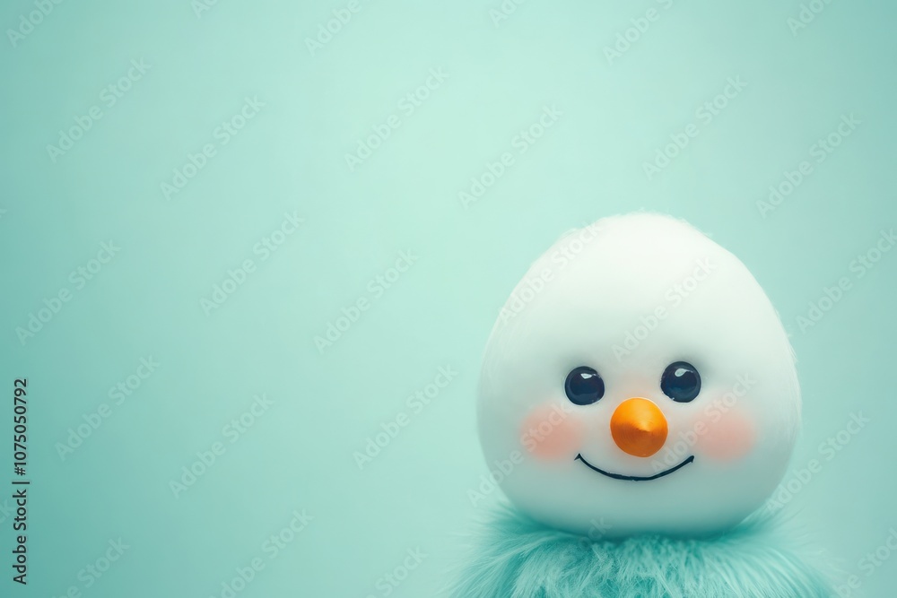 A cheerful snowman figure with a fluffy body and a friendly expression against a pastel background. A cheerful snowman figure with a fluffy body and a friendly expression against a pastel background.