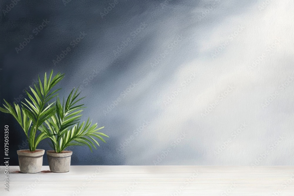 A serene composition featuring two potted plants against a softly blended background, ideal for nature and home decor themes. A serene composition featuring two potted plants against a softly blended background, ideal for nature and home decor themes.
