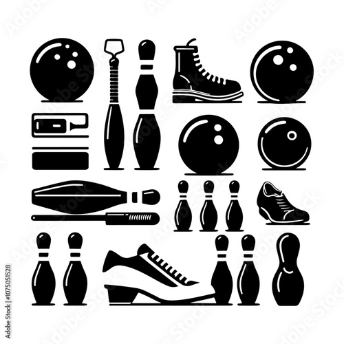 Bowling sports elements set silhouette Bowling ball and pins icon vector illustration