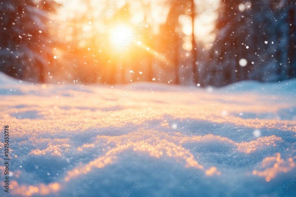 Golden Sunset Over Snow-Covered Forest Golden Sunset Over Snow-Covered Forest