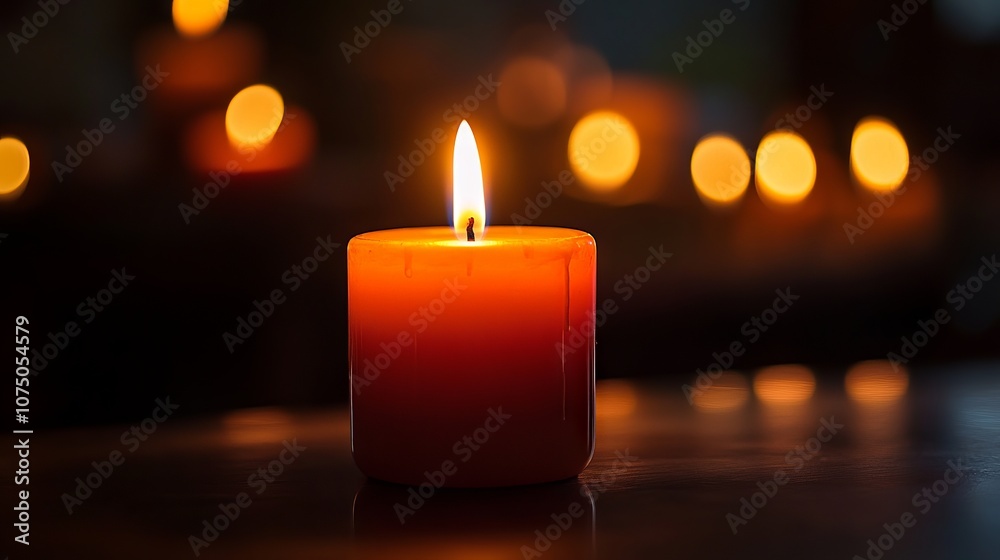 Single candle glowing in darkness with other candles. AI generated illustration Single candle glowing in darkness with other candles. AI generated illustration