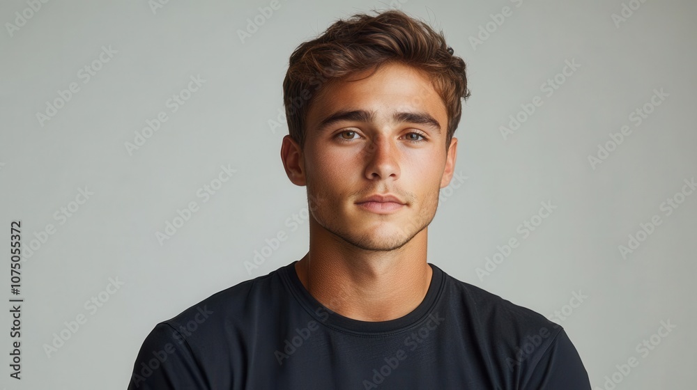 dynamic mockup featuring a young man wearing a trendy t-shirt, captured in front and back views against a clean, white background, showcasing his stylish attire for design purposes dynamic mockup featuring a young man wearing a trendy t-shirt, captured in front and back views against a clean, white background, showcasing his stylish attire for design purposes