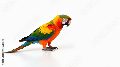 Vibrant Parrot Close-Up Photography on White Background - Perfect for Tropical Wildlife and Nature Themes